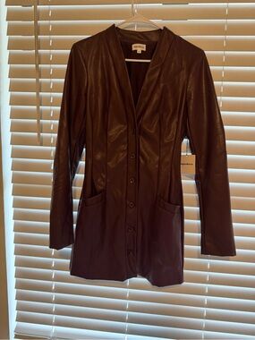 superdown Burgundy Faux Leather Mini Dress Jacket